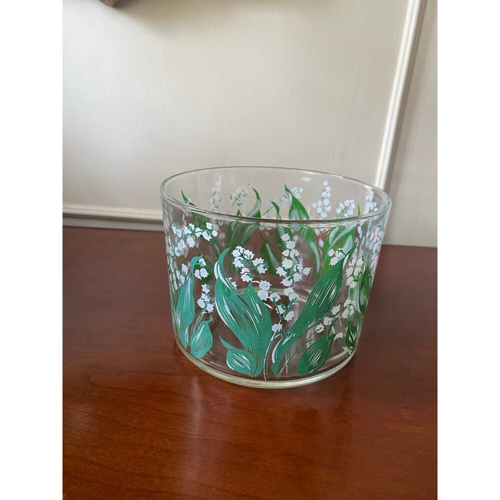 Vintage Hazel Atlas Lily of the Valley Ice Bucket Glass Container Home Vase